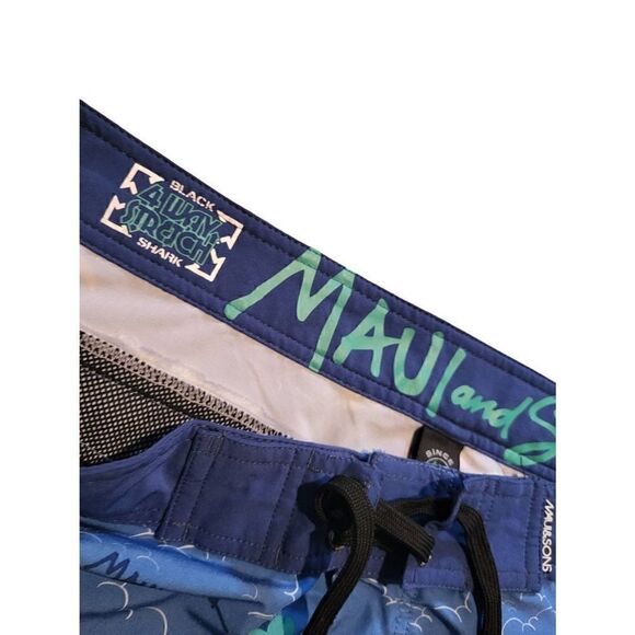Maui And Sons Slyder Hawaiian Print Surfer Swim Trunks Blue Men's 38 - Picture 2 of 4